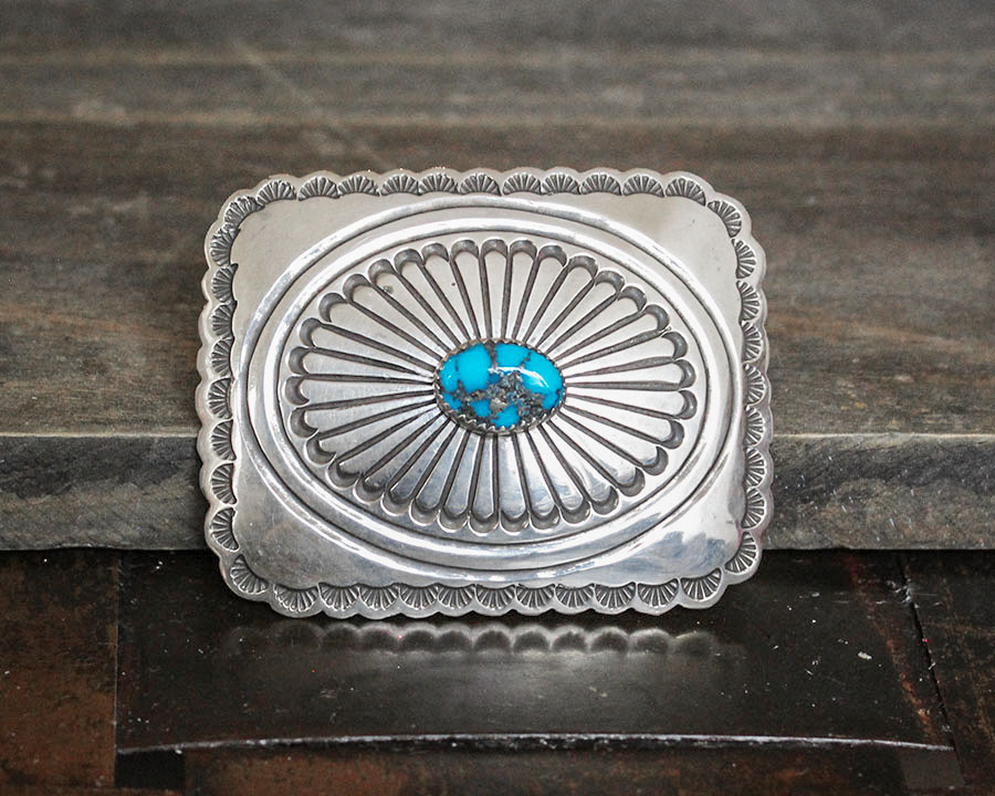 VINTAGE STERLING SILVER & NATURAL TURQUOISE BELT BUCKLE by EDISON SMITH –  NAVAJO – Sun Country Traders