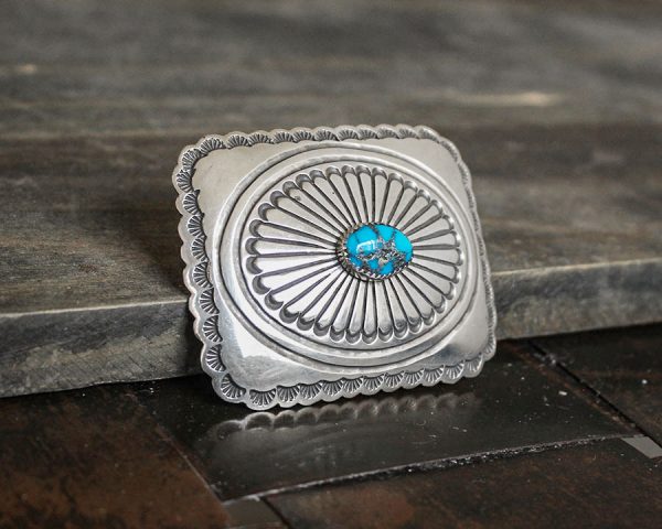 VINTAGE STERLING SILVER & NATURAL TURQUOISE BELT BUCKLE by EDISON SMITH –  NAVAJO – Sun Country Traders