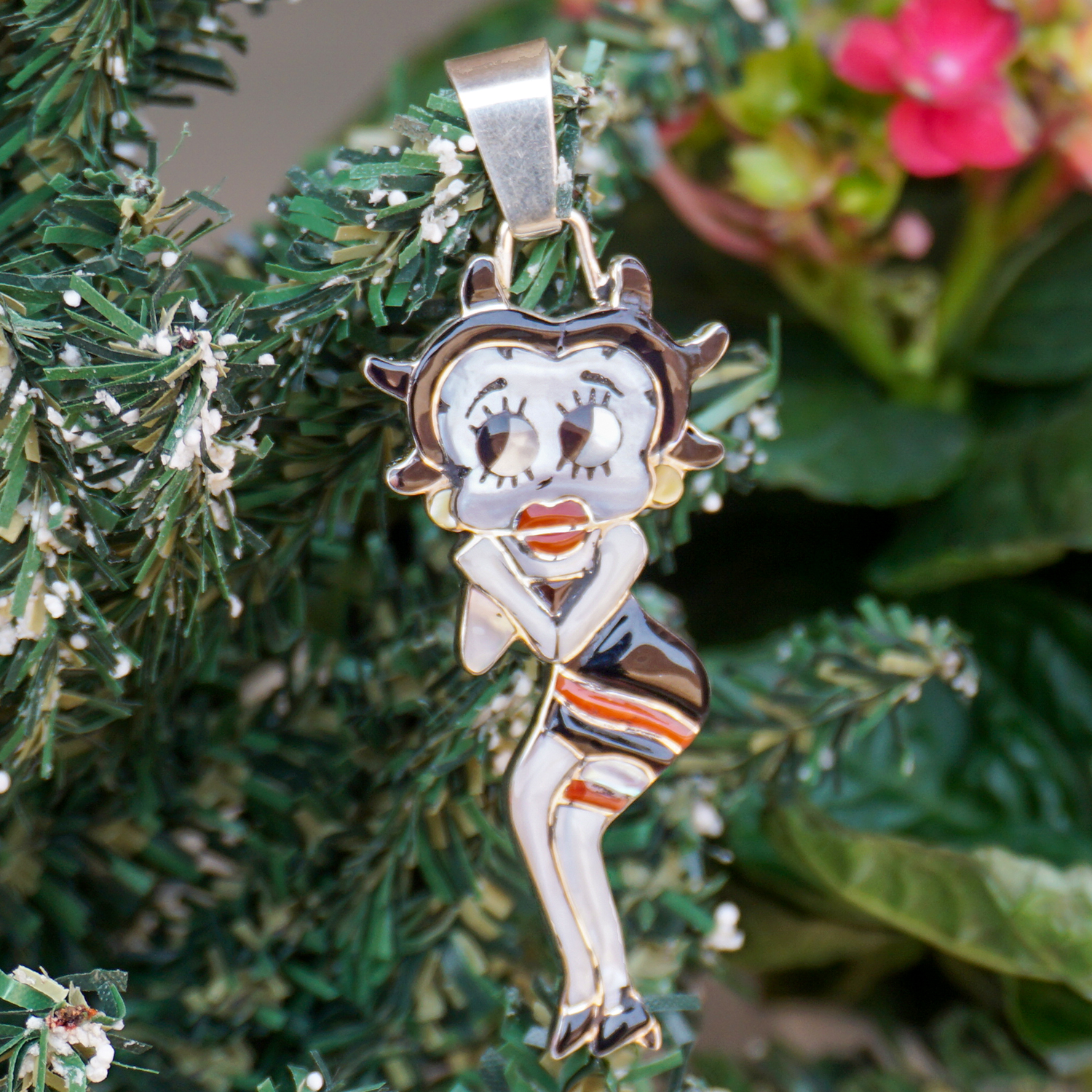 STERLING SILVER AND INLAID BETTY BOOP PENDANT by DON DEWA-ZUNI