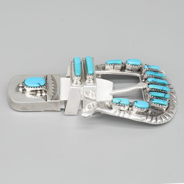 TURQUOISE & STERLING SILVER RANGER SET by GEORGE & LUPETA LEEKITTY – ZUNI - Image 2