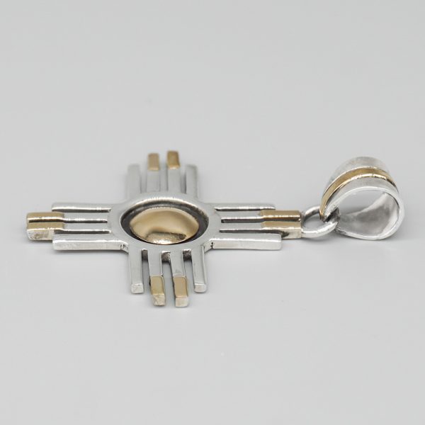 STERLING SILVER & 14KT GOLD ZIA PENDANT BY HERBERT BEGAYE – NAVAJO - Image 3