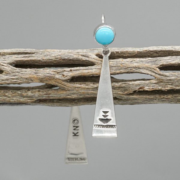 TURQUOISE STAMPED STERLING SILVER DANGLE EARRINGS by KARL NATAANI – NAVAJO - Image 2