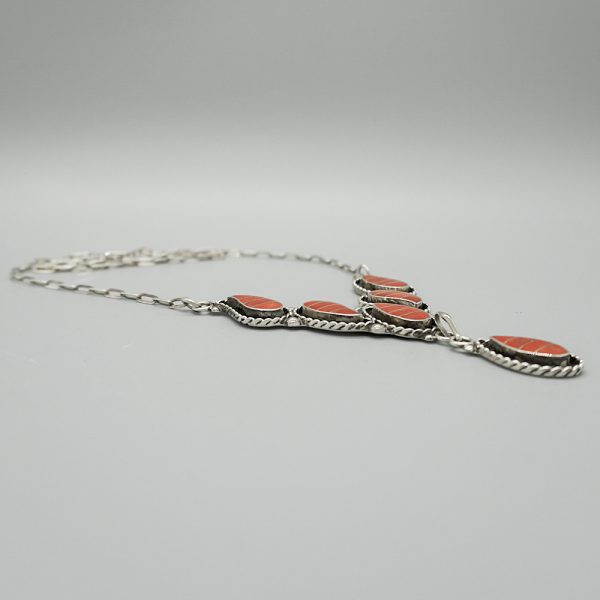 STERLING SILVER AND CORAL NECKLACE & EARRING SET by FAYE LOWSAYATEE – ZUNI - Image 3