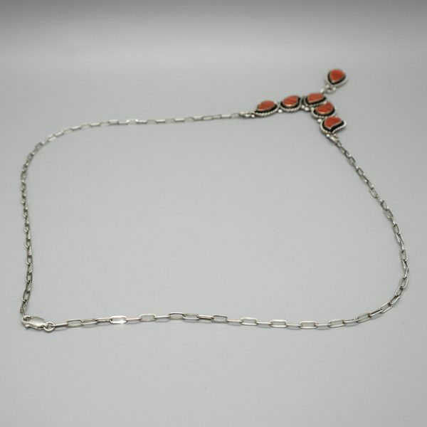 STERLING SILVER AND CORAL NECKLACE & EARRING SET by FAYE LOWSAYATEE – ZUNI - Image 5