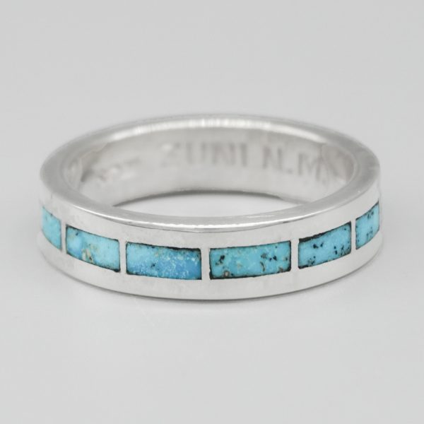 STERLING SILVER & TURQUOISE INLAY BAND BY SHELDON & NANCY WESTIKA – ZUNI - Image 3