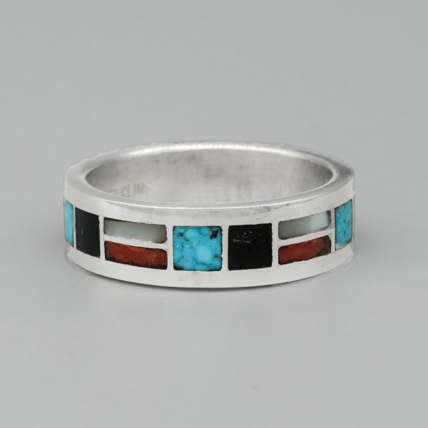 STERLING SILVER & MULTI-STONE INLAY BAND by SHELDON & NANCY WESTIKA – ZUNI - Image 2