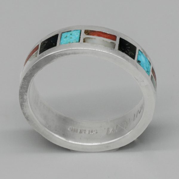 STERLING SILVER & MULTI-STONE INLAY BAND by SHELDON & NANCY WESTIKA – ZUNI - Image 3