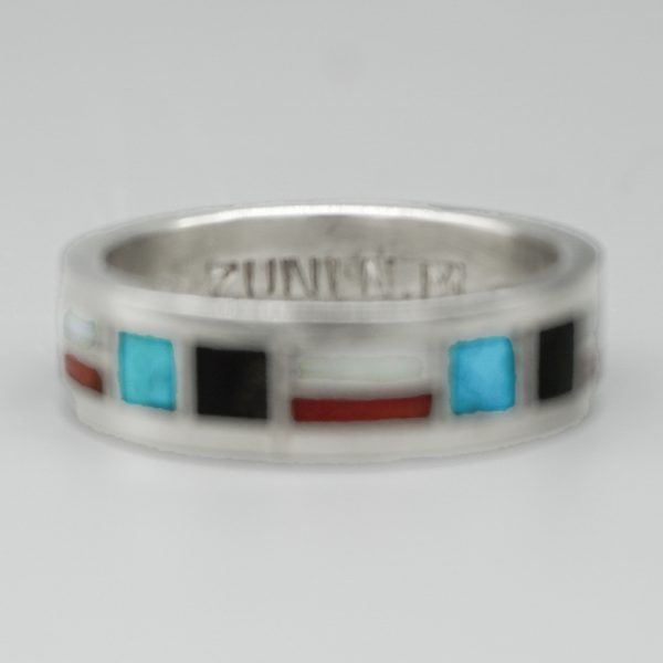 STERLING SILVER & MULTI-STONE INLAY BAND by SHELDON & NANCY WESTIKA – ZUNI - Image 4