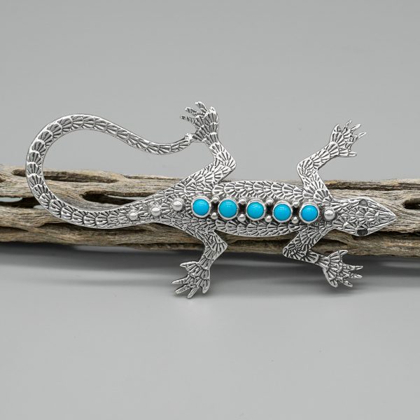 TURQUOISE & STERLING SILVER LIZARD PIN/PENDANT by LEE CHARLEY – NAVAJO - Image 2