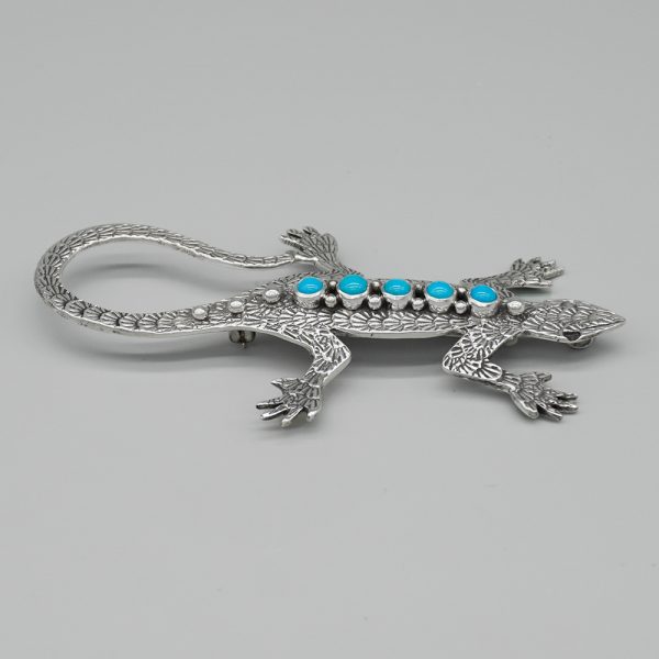 TURQUOISE & STERLING SILVER LIZARD PIN/PENDANT by LEE CHARLEY – NAVAJO - Image 3