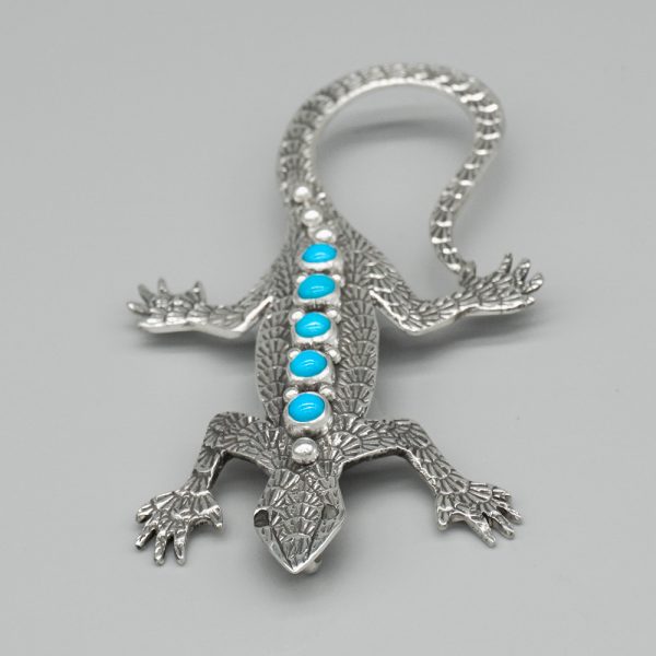 TURQUOISE & STERLING SILVER LIZARD PIN/PENDANT by LEE CHARLEY – NAVAJO - Image 4