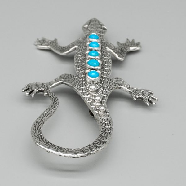 TURQUOISE & STERLING SILVER LIZARD PIN/PENDANT by LEE CHARLEY – NAVAJO - Image 5