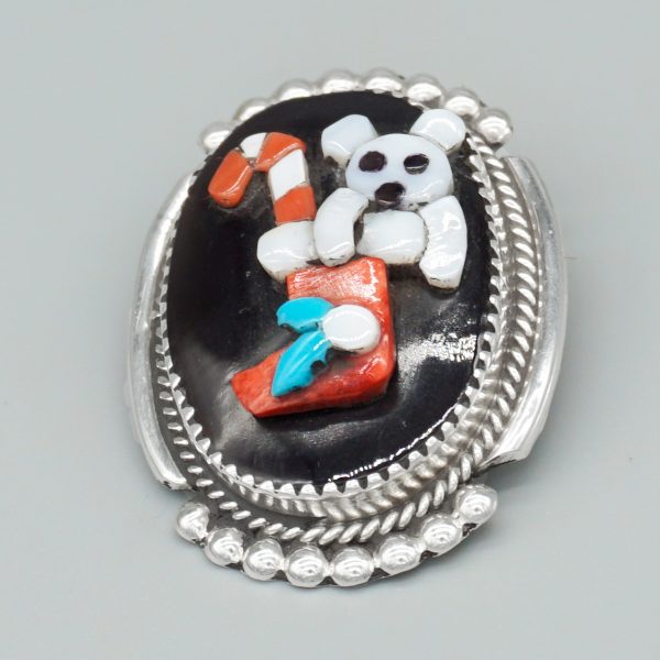 MOSAIC OVERLAY BEAR INSIDE OF A STOCKING PIN/PENDANT by BEVERLY ETSATE – ZUNI - Image 2