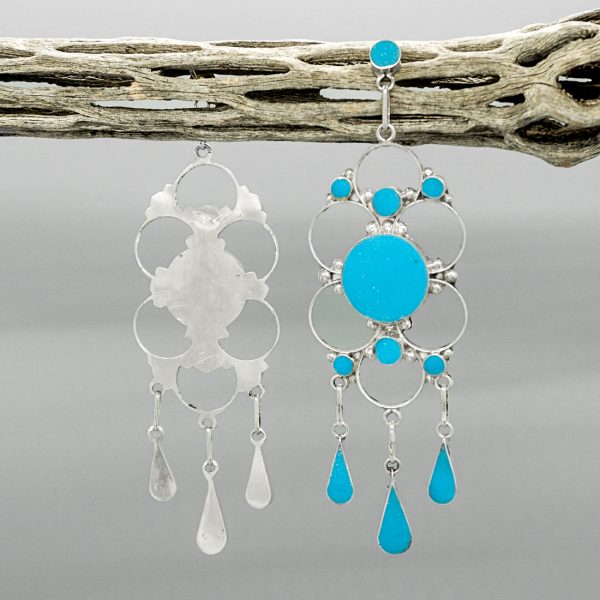 TURQUOISE & STERLING SILVER DANGLE POST EARRINGS by BRYANT OTHOLE– ZUNI - Image 3