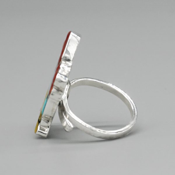 STERLING SILVER AND INLAID DAISY DUCK RING by DON DEWA-ZUNI - Image 2