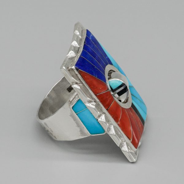 STERLING SILVER AND INLAID SPINNING RING by DON DEWA-ZUNI - Image 3