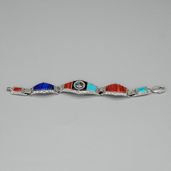 STERLING SILVER AND INLAID SPINNING LINK BRACELET by DON DEWA-ZUNI - Image 3