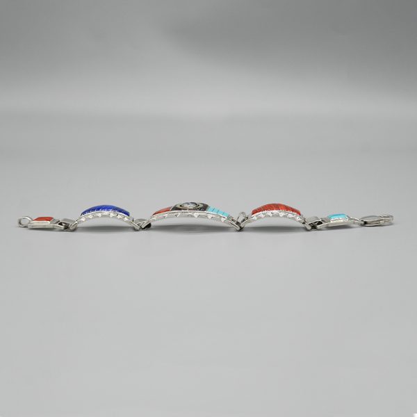 STERLING SILVER AND INLAID SPINNING LINK BRACELET by DON DEWA-ZUNI - Image 4