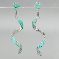 TURQUOISE & STERLING SILVER RIBBON DANGLE EARRINGS by SHAWN SHEYKA – ZUNI